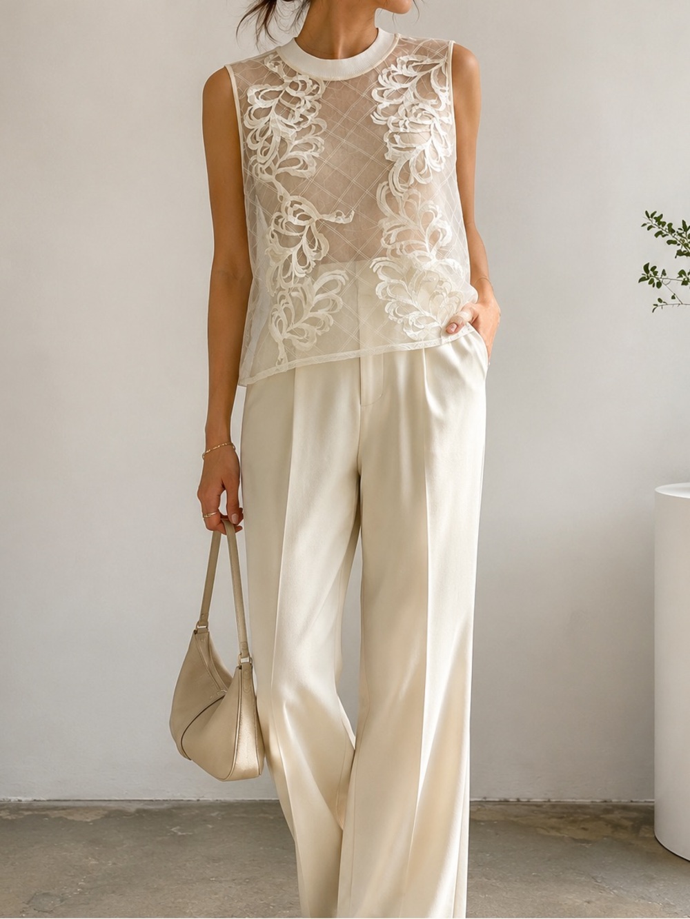 3.1 Phillip Lim Sheer organza Embroidered Sleeveless Top sz 10